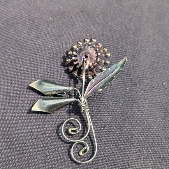 Vintage Flower Brooch Pink Glass Moonglow Stone and Pink Pearls - Picture 2 of 5